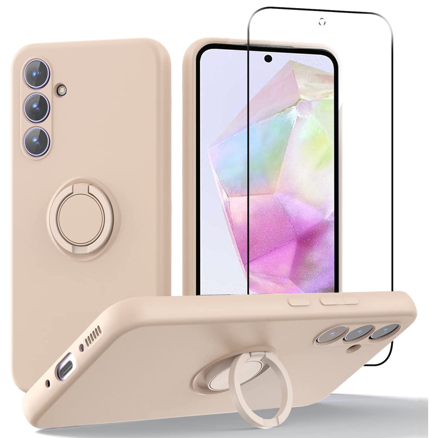 For Samsung Galaxy A35 5G Case Liquid Silicone Kickstand Cover with 2.5D Arc Edge Tempered Glass Film For Samsung Galaxy A35 5G Case Liquid Silicone Kickstand Cover with 2.5D Arc Edge Tempered Glass Film